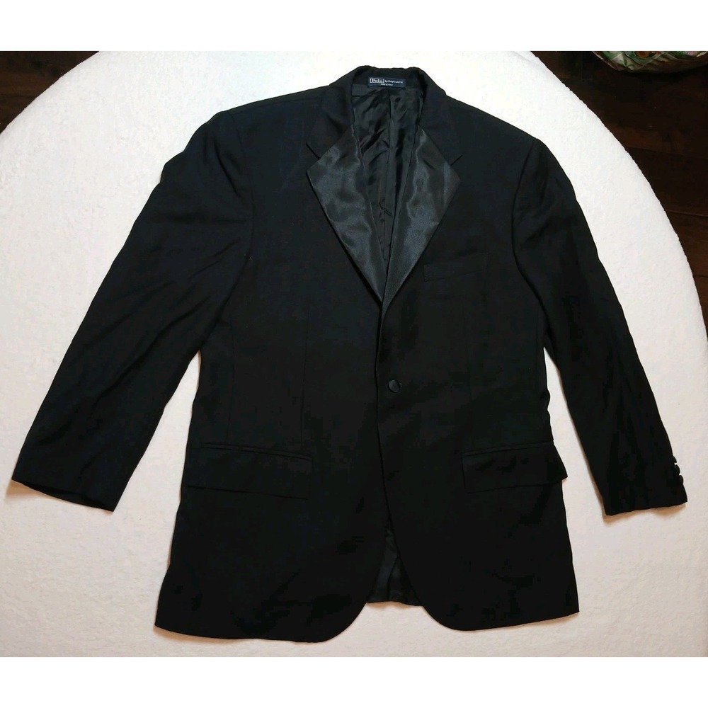NWOT Polo Ralph Lauren Blue Label Tuxedo Jacket 44R Black Virgin Wool Italy 1B